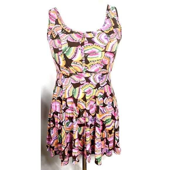 Free People Tunic Top Mini Dress Sz XS Butterfly Print Multicolor Stretch Tank - Picture 1 of 6